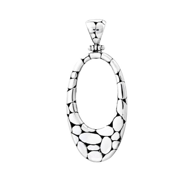 AP-1004-S Sterling Silver Delightful charming Oval Shape Pendant With Plain Silver Jewelry Bali Designs Inc 