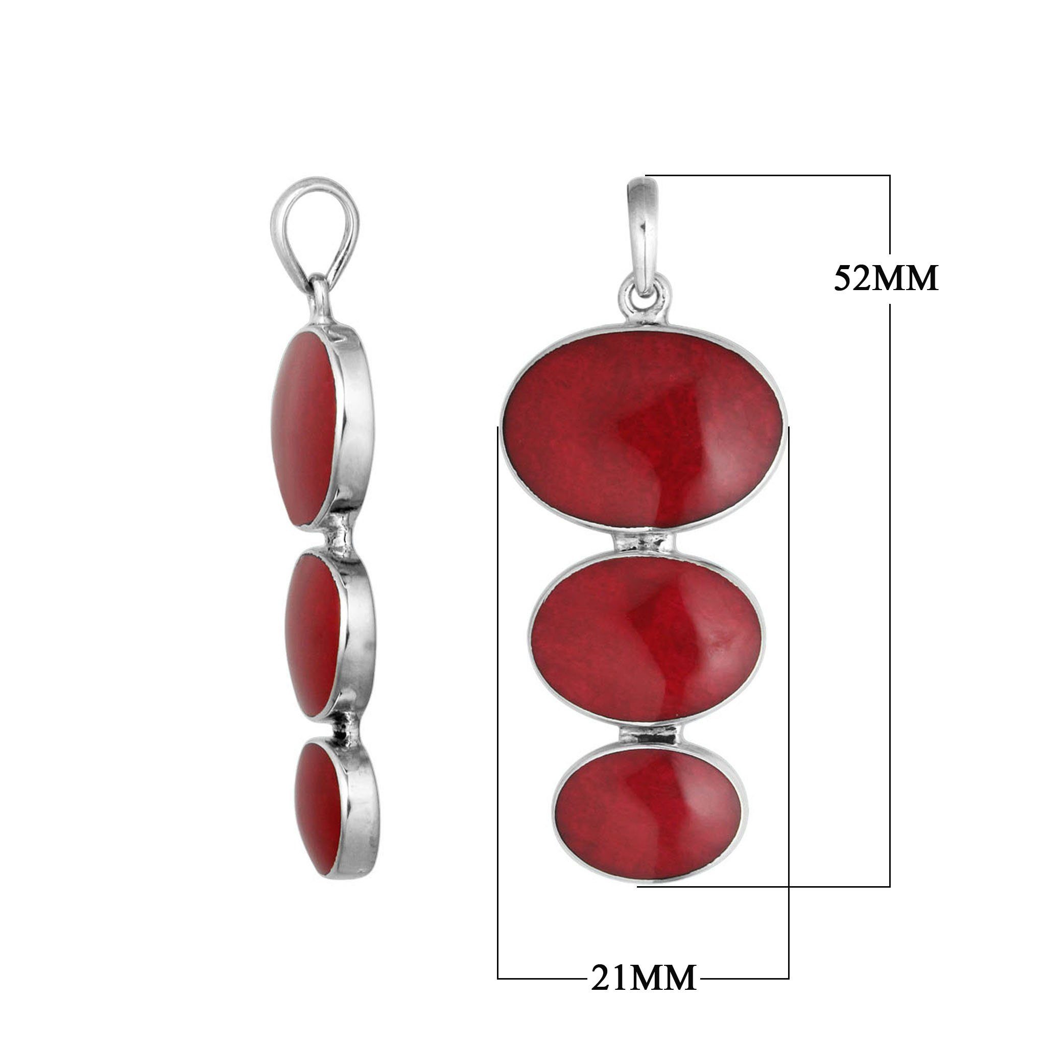 AP-1007-CR Sterling Silver Tripple Drop Pendant With Coral Jewelry Bali Designs Inc 