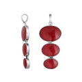 Sterling silver triple oval red coral pendant, handcrafted Bali jewelry available for wholesale purchase.   
