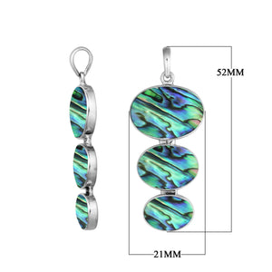 Sterling silver triple oval abalone shell pendant, handcrafted Bali jewelry available for wholesale purchase.