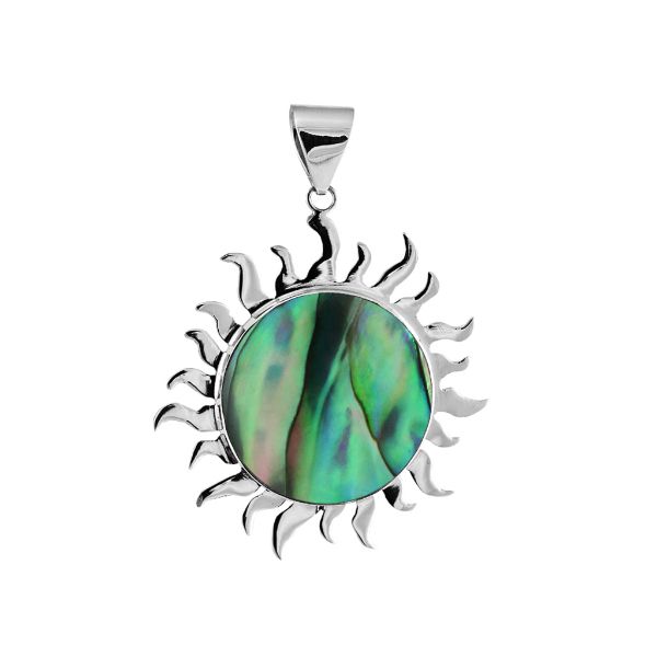AP-1009-AB Sterling Silver divine sparkling Sun Pendant With Round Shape Abalone Shell Jewelry Bali Designs Inc 