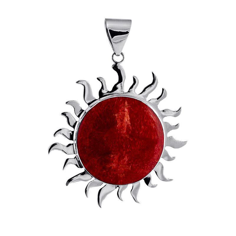 AP-1009-CR Sterling Silver divine sparkling Sun Pendant With Round Shape Coral Jewelry Bali Designs Inc 
