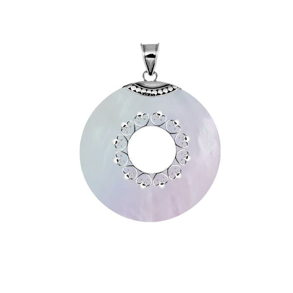AP-1013-SH Sterling Silver Beautiful Pretty & queenly Pendant With Round White Shell Jewelry Bali Designs Inc 