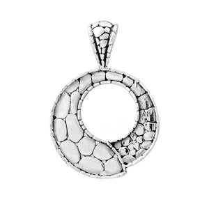Sterling silver round pendant with pebble-textured design and open circle center, handcrafted Bali jewelry available for wholesale purchase.