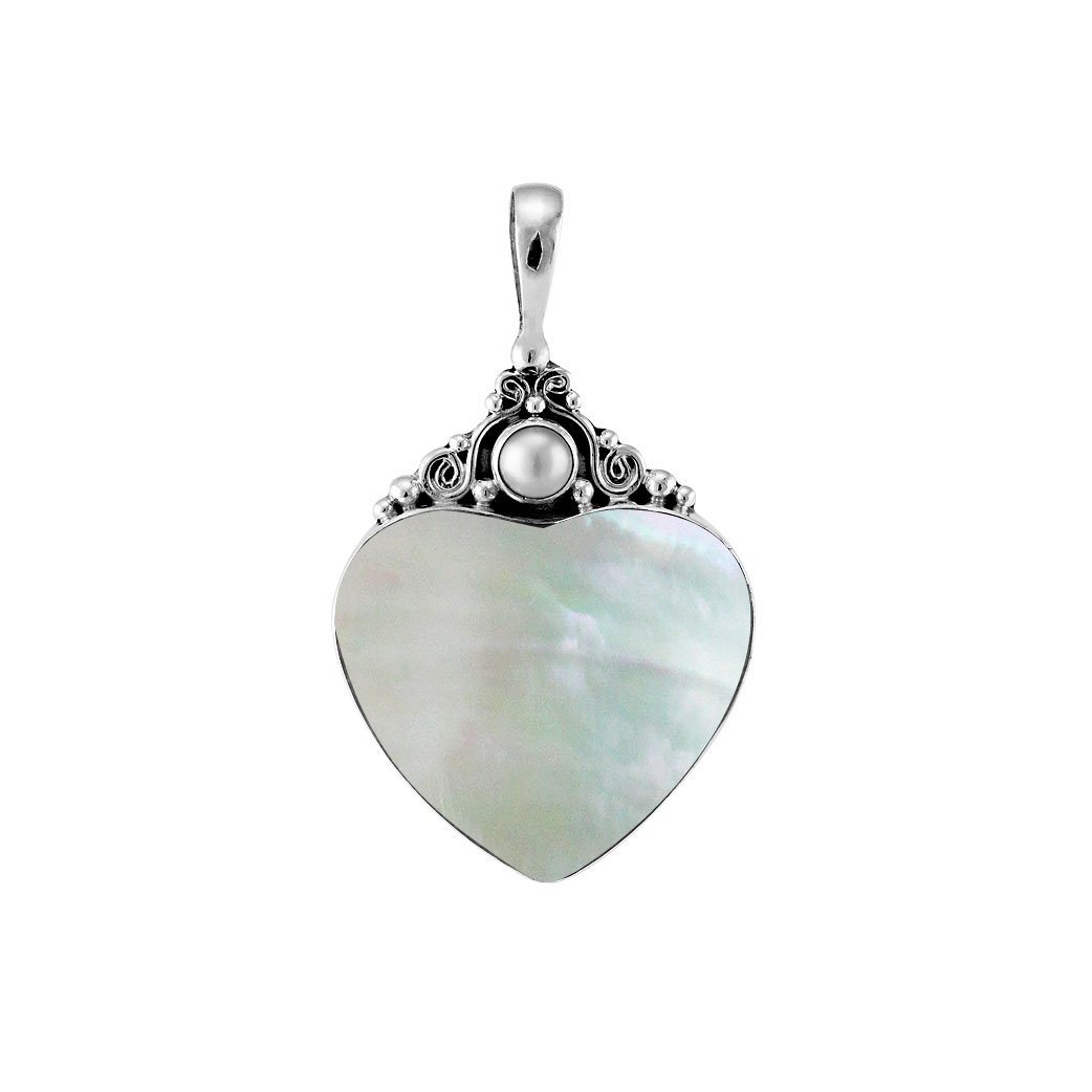 AP-1025-MOP Sterling Silver Heart Shape Pendant with Mother Of Pearl Jewelry Bali Designs Inc 