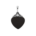 Sterling silver heart pendant with black shell and round Mother of Pearl accent, handcrafted Bali jewelry available for wholesale purchase.