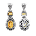 Wholesale sterling silver Citrine pendant with oval and square gemstones, handcrafted Bali filigree design and oxidized finish, artisan jewelry for bulk orders.