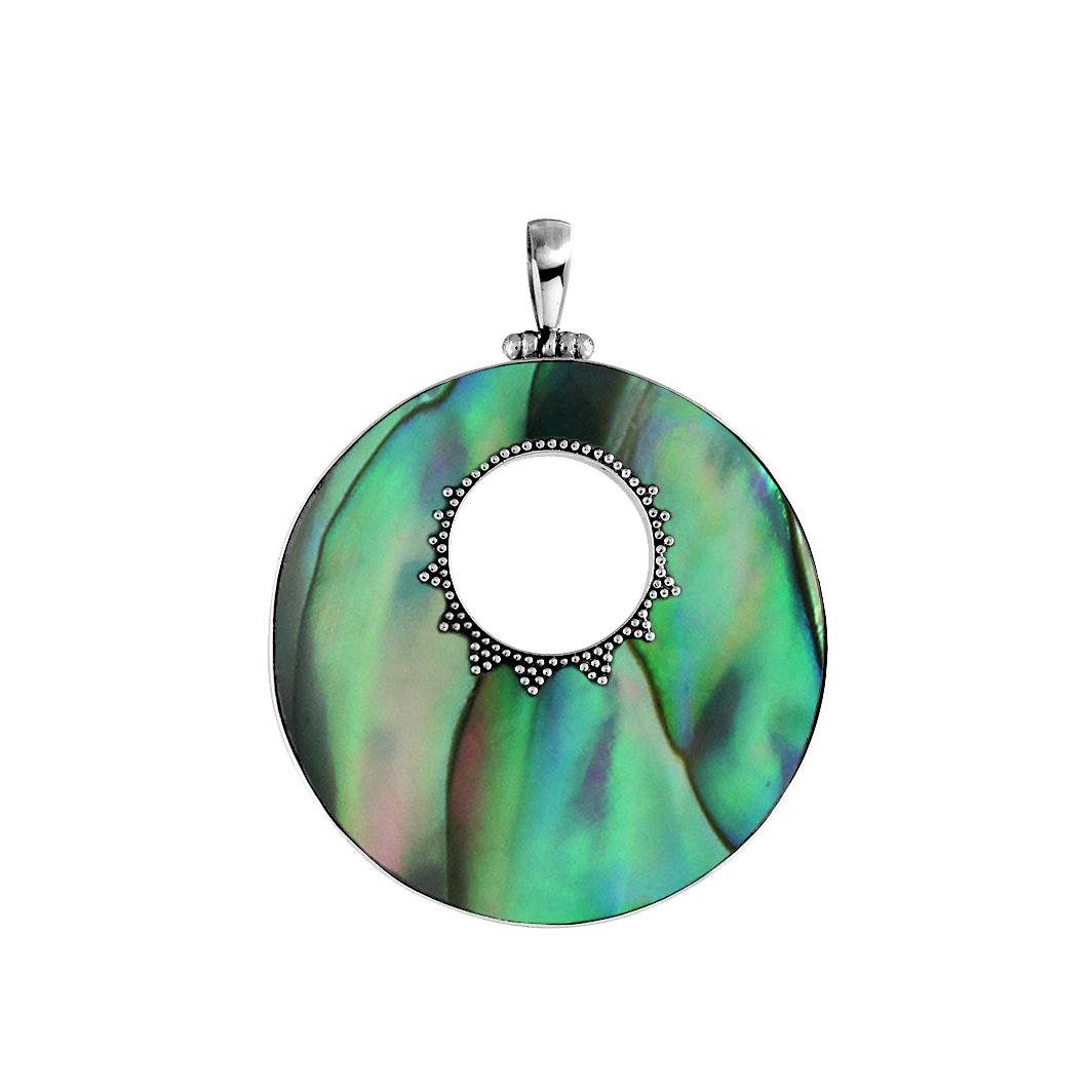 AP-1044-AB Sterling Silver Beautiful Round Designer Pendant With Abalone Shell Jewelry Bali Designs Inc 