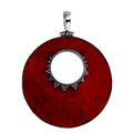 Wholesale sterling silver round Red Coral pendant with center cut-out and Bali beaded detailing, handcrafted artisan gemstone jewelry for bulk orders.