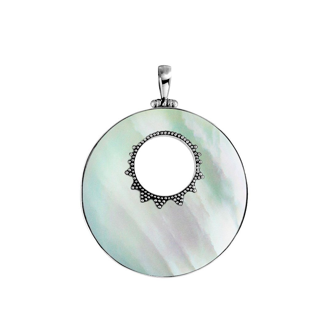 AP-1044-MOP Sterling Silver Beautiful Round Designer Pendant With Mother Of Pearl Jewelry Bali Designs Inc 