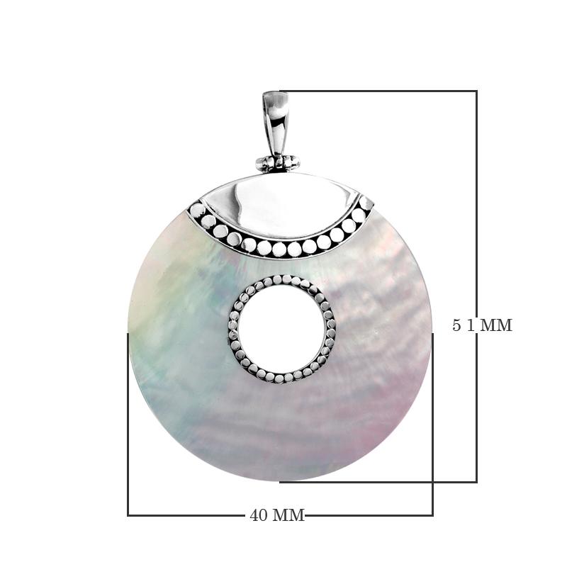 AP-1045-SH Sterling Silver Beautiful Round Designer Pendant with White Shell Jewelry Bali Designs Inc 