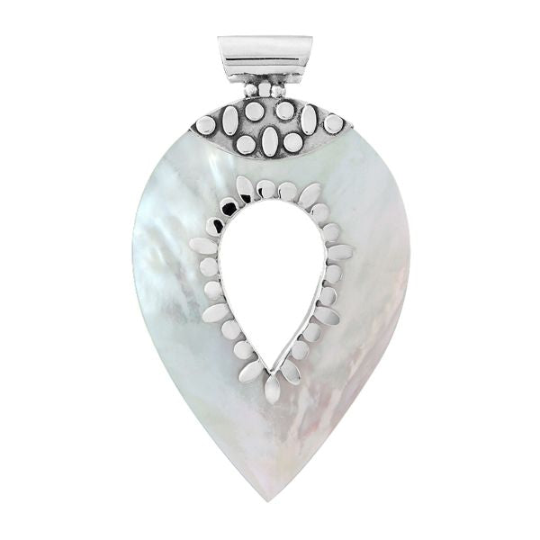 AP-1046-SH Sterling Silver Beautiful Designer Pendant with Pears Shape White Shell Jewelry Bali Designs Inc 