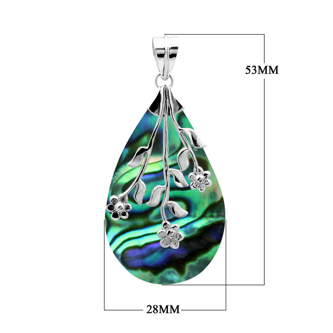 AP-1047-AB Sterling Silver Tear Drop Pendant With Pears Shape Abalone Shell Jewelry Bali Designs Inc 