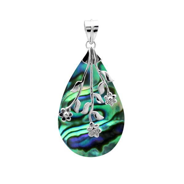 AP-1047-AB Sterling Silver Tear Drop Pendant With Pears Shape Abalone Shell Jewelry Bali Designs Inc 
