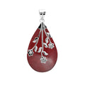 Handcrafted 925 Sterling Silver Red Coral teardrop pendant with floral branch overlay, mirror-polished finish, and detailed Balinese artistry for wholesale jewelry buyers.