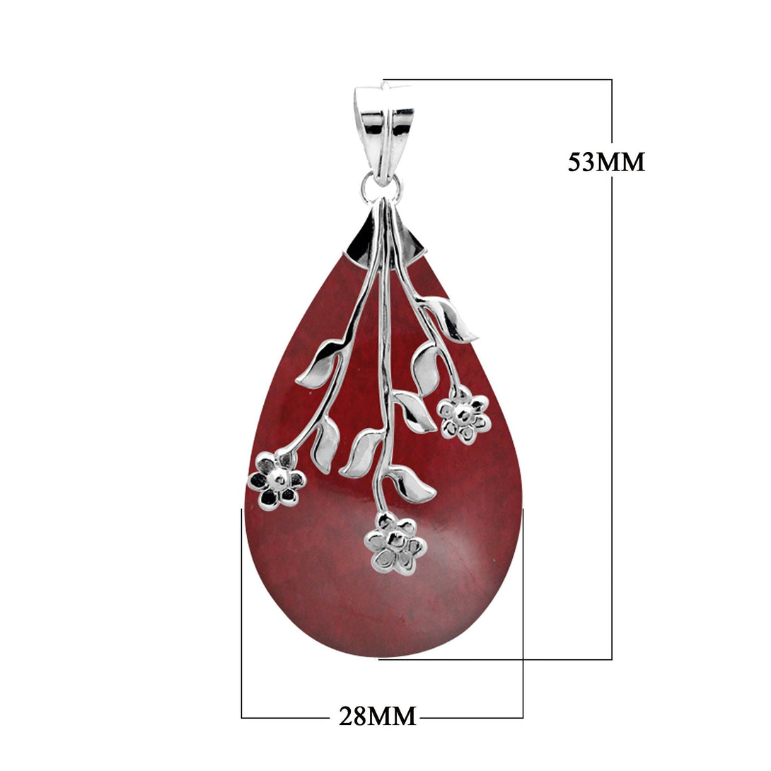 AP-1047-CR Sterling Silver Tear Drop Pendant With Coral Jewelry Bali Designs Inc 