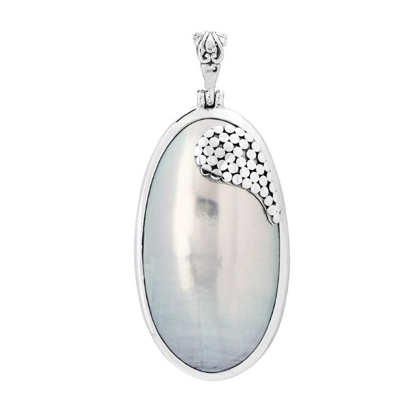 AP-1049-SH Sterling Silver Oval Shape Designer Pendant With Oval Shape White Shell Jewelry Bali Designs Inc 