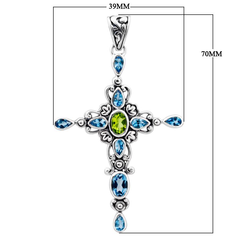 AP-1054-CO1 Sterling Silver Pendant With Peridot, Blue Topaz Jewelry Bali Designs Inc 
