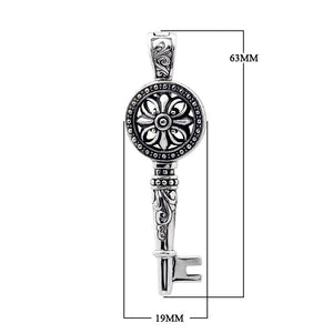 Wholesale sterling silver key pendant with Bali floral design, handcrafted 925 silver jewelry for bulk orders