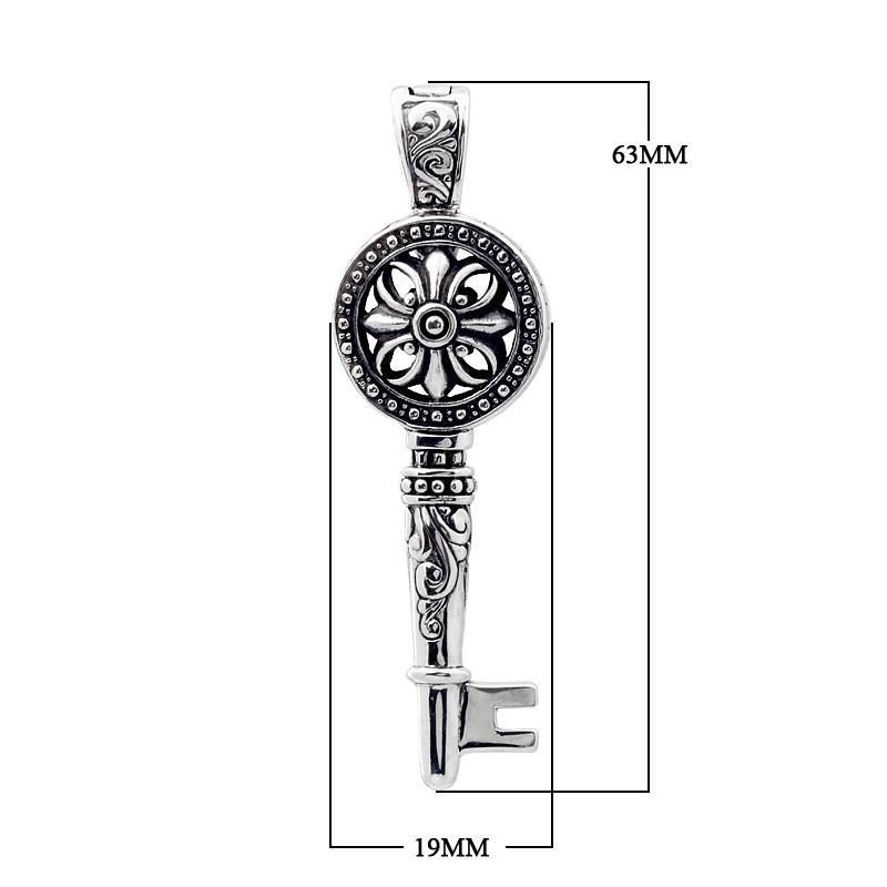 Wholesale sterling silver key pendant with Bali floral design, handcrafted 925 silver jewelry for bulk orders