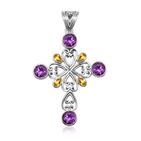 AP-1058-CO1 Sterling Silver Pendant With Amethyst Q., Citrine Q. Jewelry Bali Designs Inc 