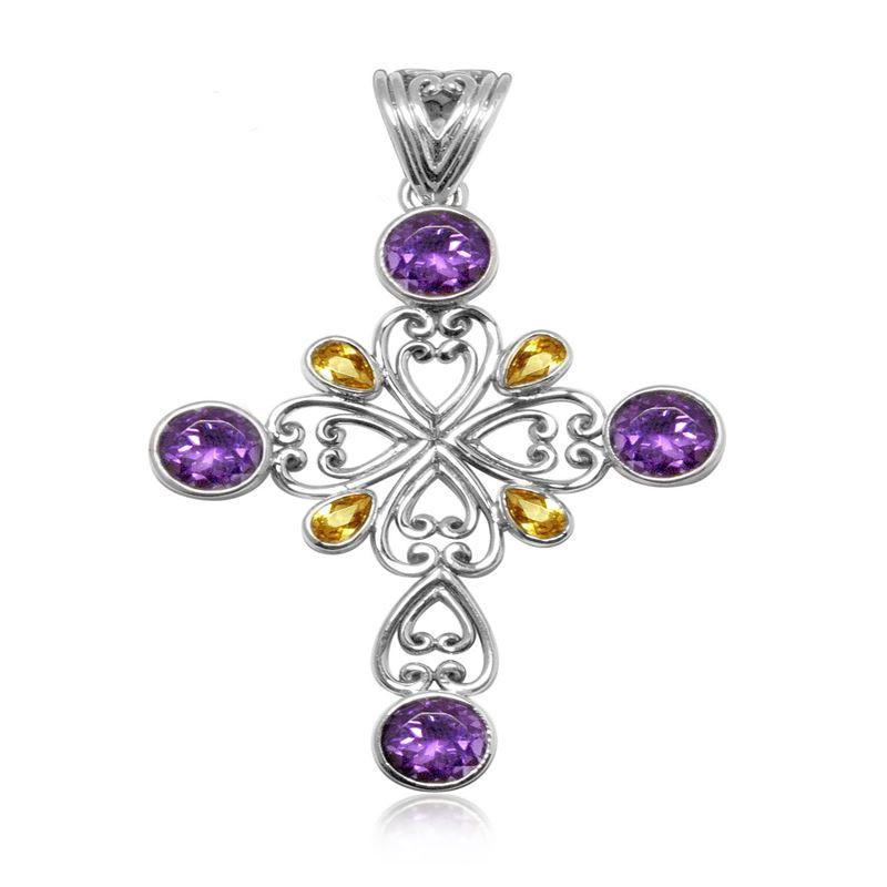 AP-1058-CO1 Sterling Silver Pendant With Amethyst Q., Citrine Q. Jewelry Bali Designs Inc 