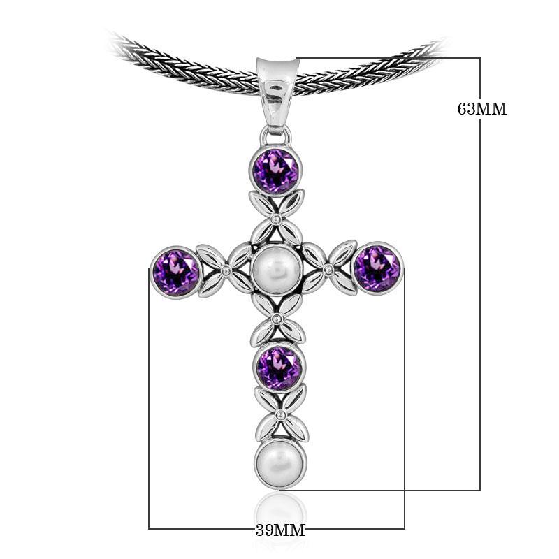 AP-1059-CO1 Sterling Silver Pendant With Pearl, Amethyst Q. Jewelry Bali Designs Inc 
