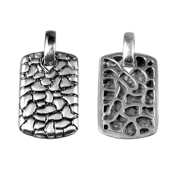 Wholesale sterling silver rectangle pendant with handcrafted textured Bali design, 925 silver artisan jewelry for bulk orders