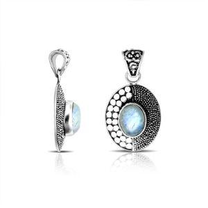 AP-1071-RM Sterling Silver Oval Shape Pendant With Rainbow Moonstone Jewelry Bali Designs Inc 