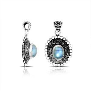 AP-1072-RM Sterling Silver Designer Oval Shape Pendant With Rainbow Moonstone Jewelry Bali Designs Inc 