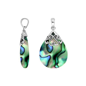 Wholesale sterling silver teardrop pendant with natural Abalone Shell, handcrafted Bali 925 silver jewelry for bulk orders
