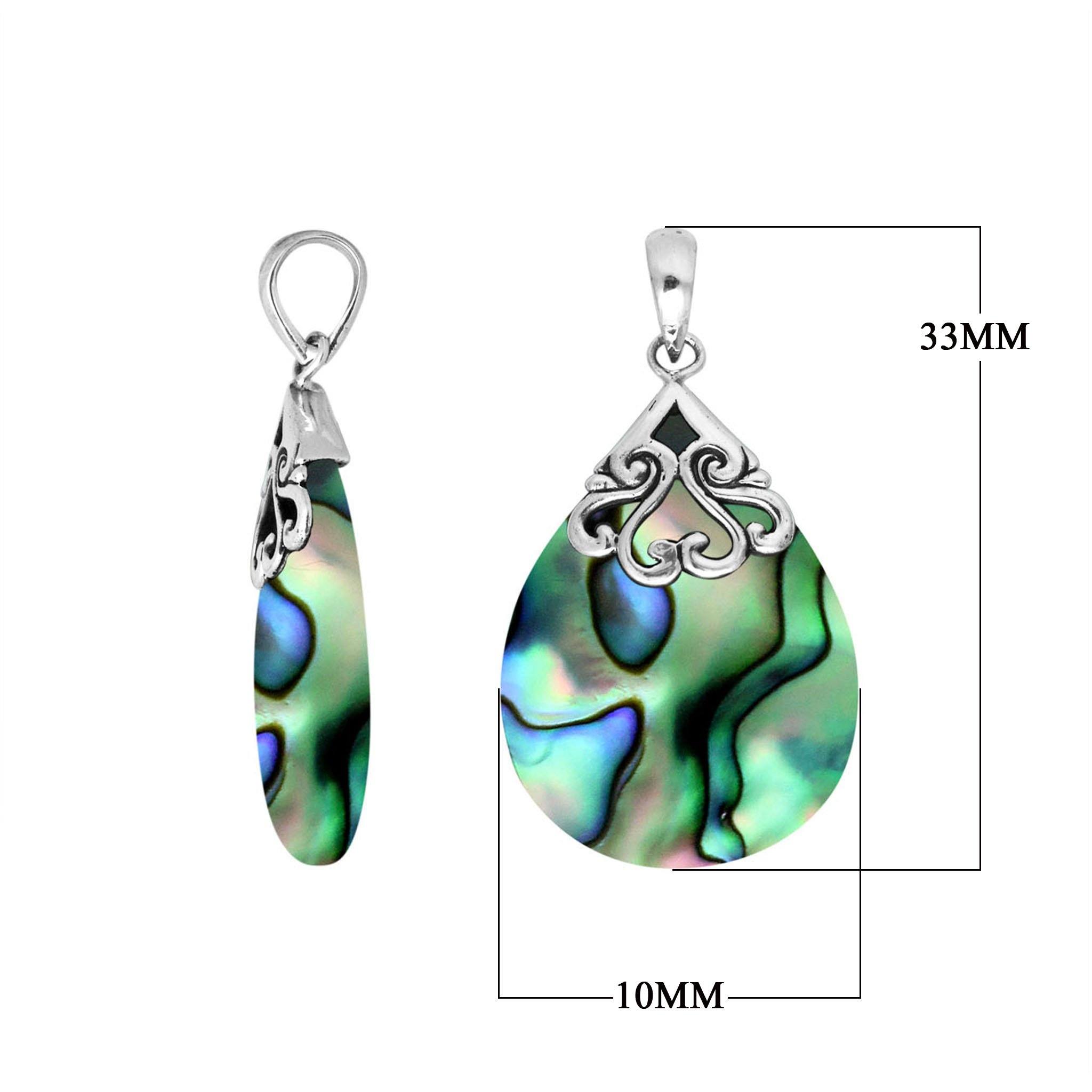 Wholesale sterling silver teardrop pendant with natural Abalone Shell, handcrafted Bali 925 silver jewelry for bulk orders