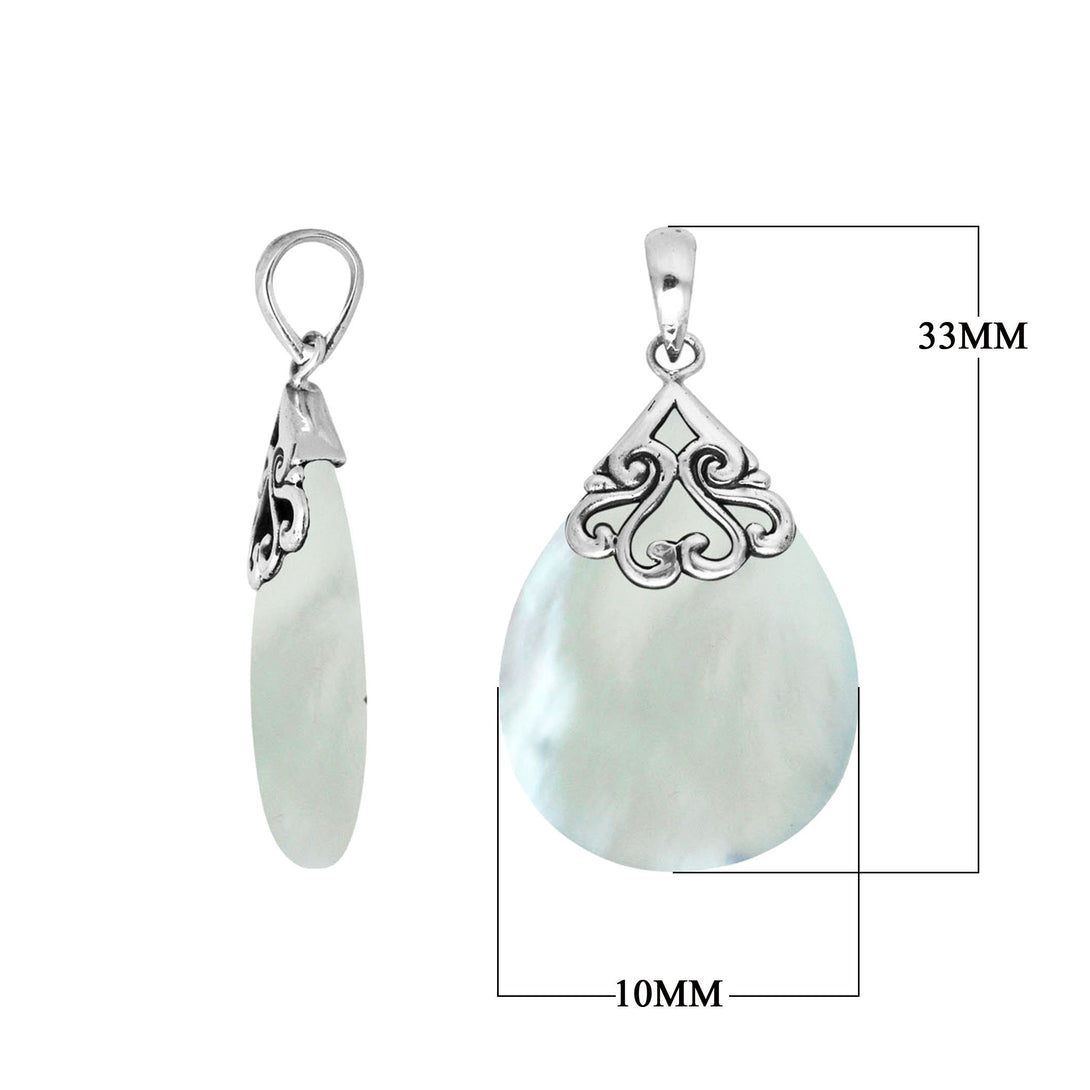AP-1075-MOP Sterling Silver Pears Shape Pendant With Mother Of Pearl Jewelry Bali Designs Inc 