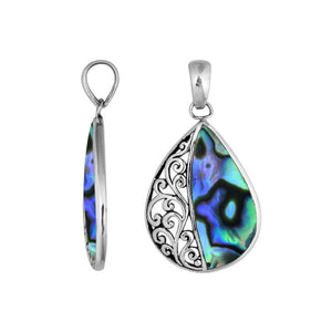 Wholesale sterling silver teardrop pendant with Abalone Shell, handcrafted Bali filigree 925 silver jewelry for bulk orders