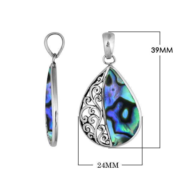 Wholesale sterling silver teardrop pendant with Abalone Shell, handcrafted Bali filigree 925 silver jewelry for bulk orders