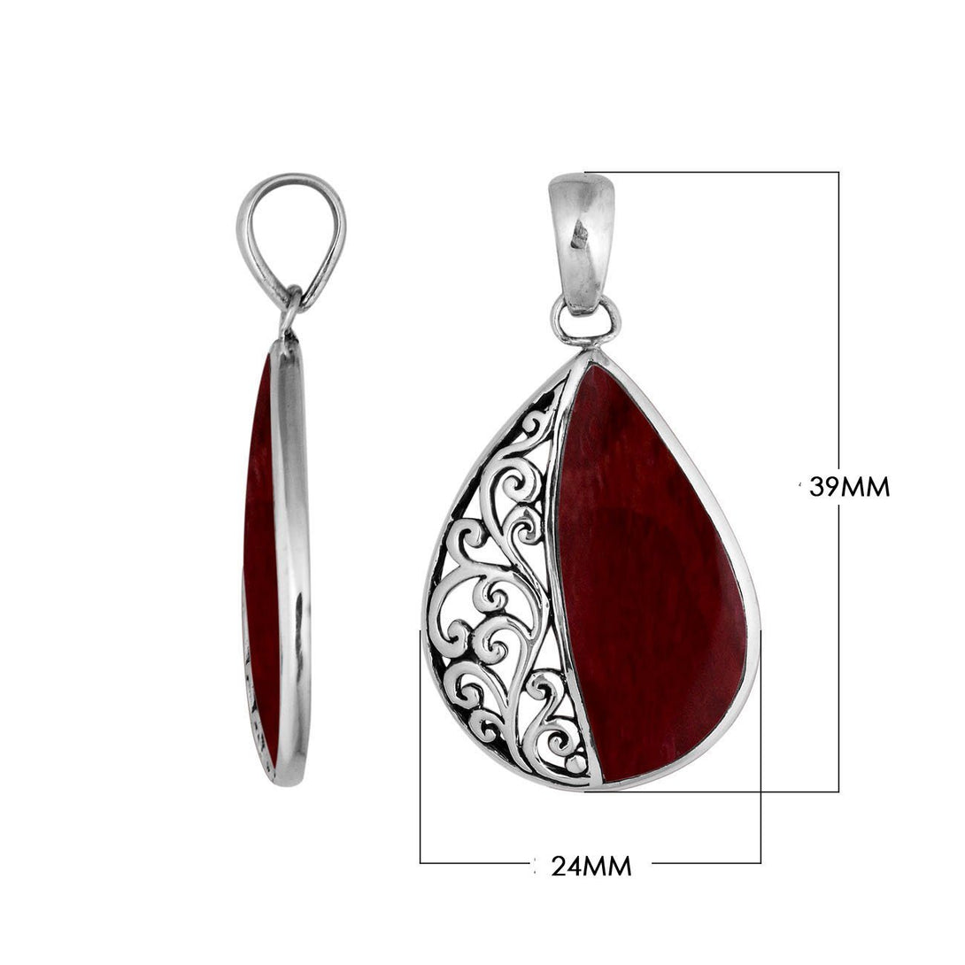 AP-1090-CR Sterling Silver Pears Shape Pendant With Coral Jewelry Bali Designs Inc 