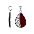 Wholesale sterling silver teardrop pendant with Red Coral, handcrafted Bali filigree 925 silver jewelry for bulk orders