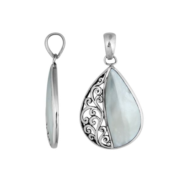 AP-1090-MOP Sterling Silver Pears Shape Pendant With Mother Of Pearl Jewelry Bali Designs Inc 