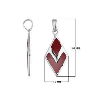 Wholesale sterling silver diamond-shaped pendant with Red Coral inlay, handcrafted Bali 925 silver jewelry for bulk orders