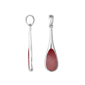 Wholesale sterling silver teardrop pendant with Red Coral inlay, handcrafted Bali 925 silver jewelry for bulk orders
