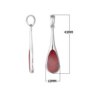 Wholesale sterling silver teardrop pendant with Red Coral inlay, handcrafted Bali 925 silver jewelry for bulk orders