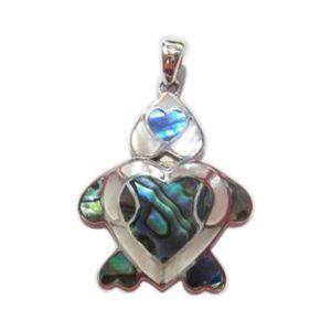 Sterling silver turtle pendant with heart shell inlay and polished finish