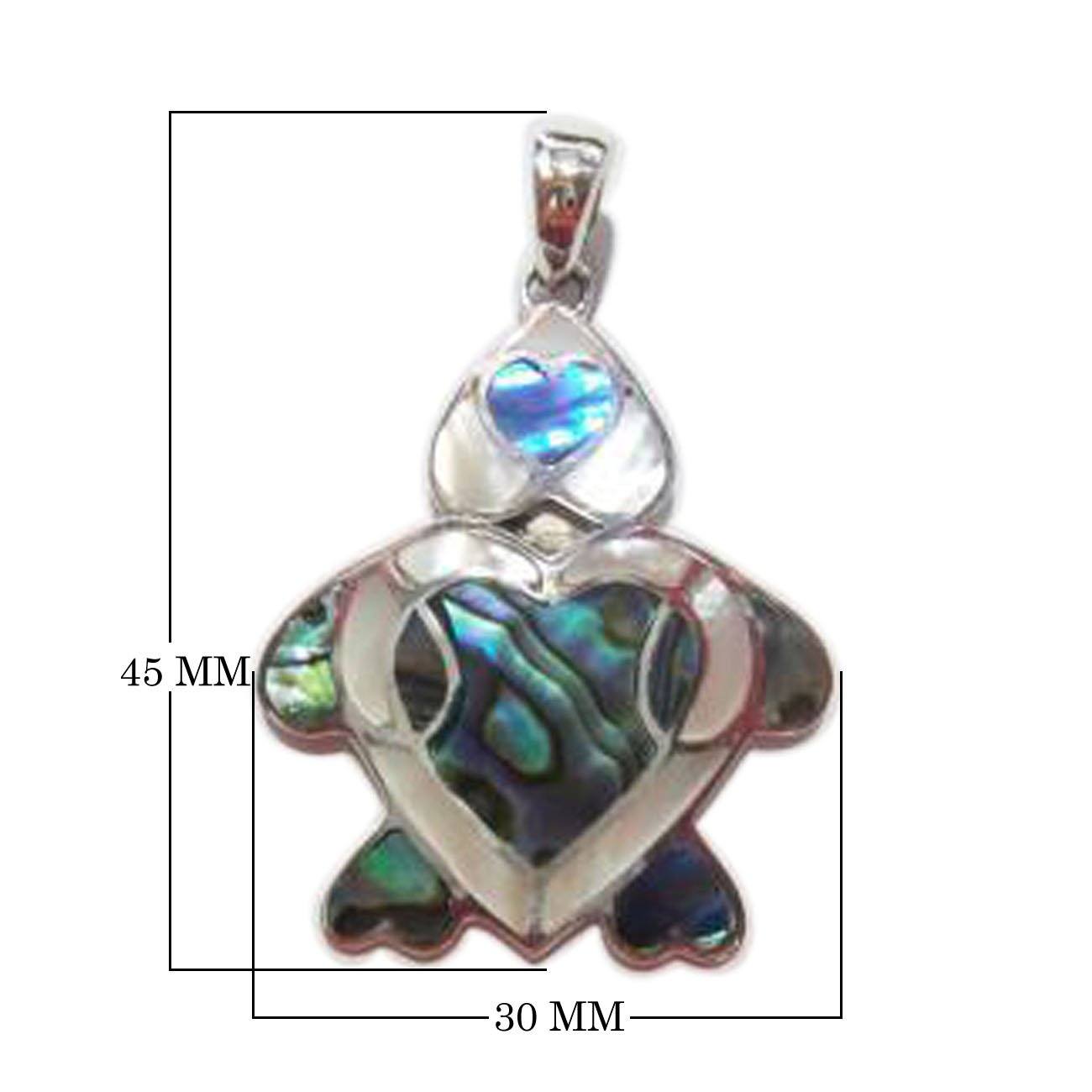 Sterling silver turtle pendant with heart shell inlay and polished finish