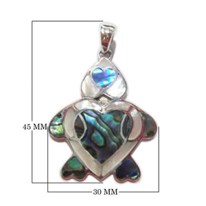 Sterling silver turtle pendant with heart shell inlay and polished finish