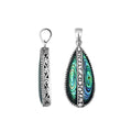 Wholesale sterling silver teardrop pendant with abalone shell inlay, handcrafted Bali jewelry for bulk buyers and boutiques.