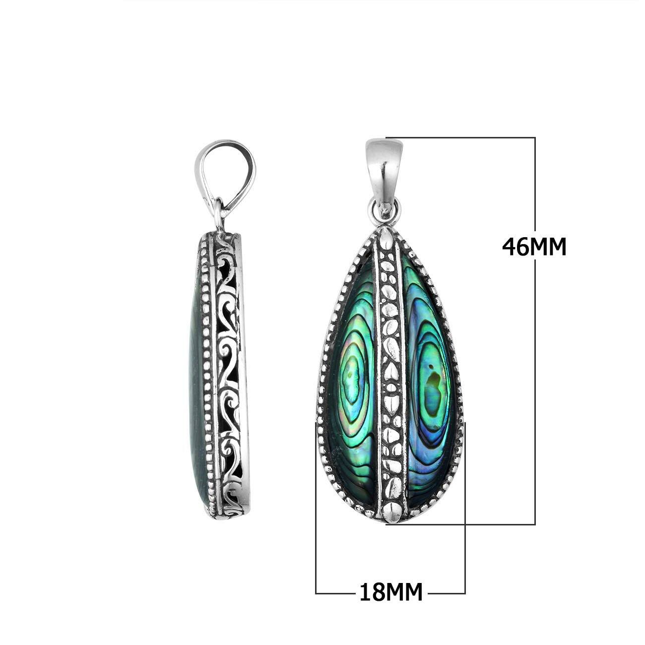 Wholesale sterling silver teardrop pendant with abalone shell inlay, handcrafted Bali jewelry for bulk buyers and boutiques.
