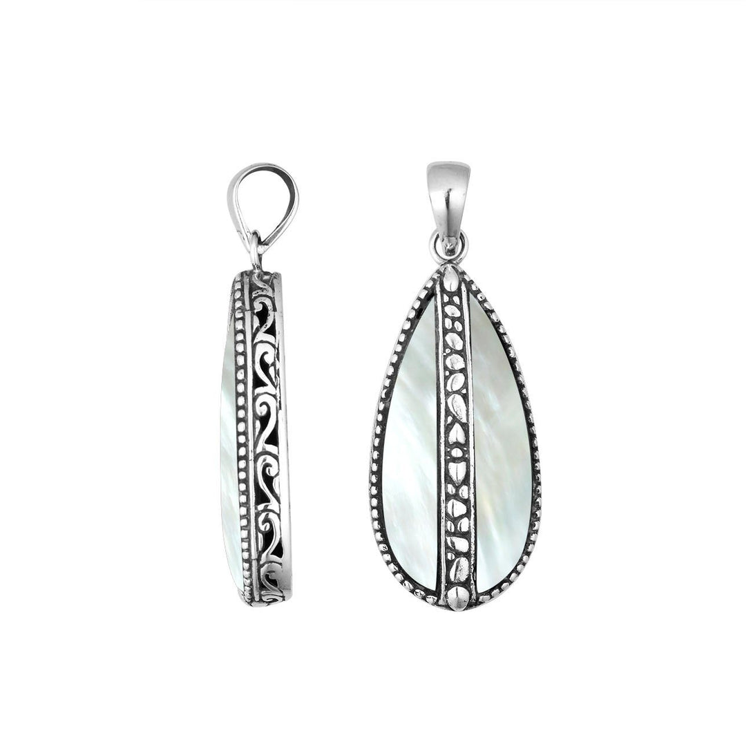 AP-1112-MOP Sterling Silver Pear Shape Pendant With Mother Of Pearl Jewelry Bali Designs Inc 
