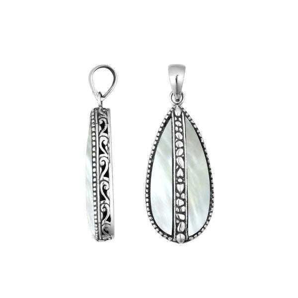 AP-1112-MOP Sterling Silver Pear Shape Pendant With Mother Of Pearl Jewelry Bali Designs Inc 