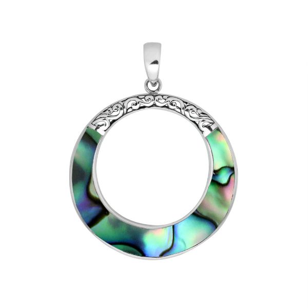 AP-1117-AB Sterling Silver Round Shape Pendant With Abalone Shell Jewelry Bali Designs Inc 