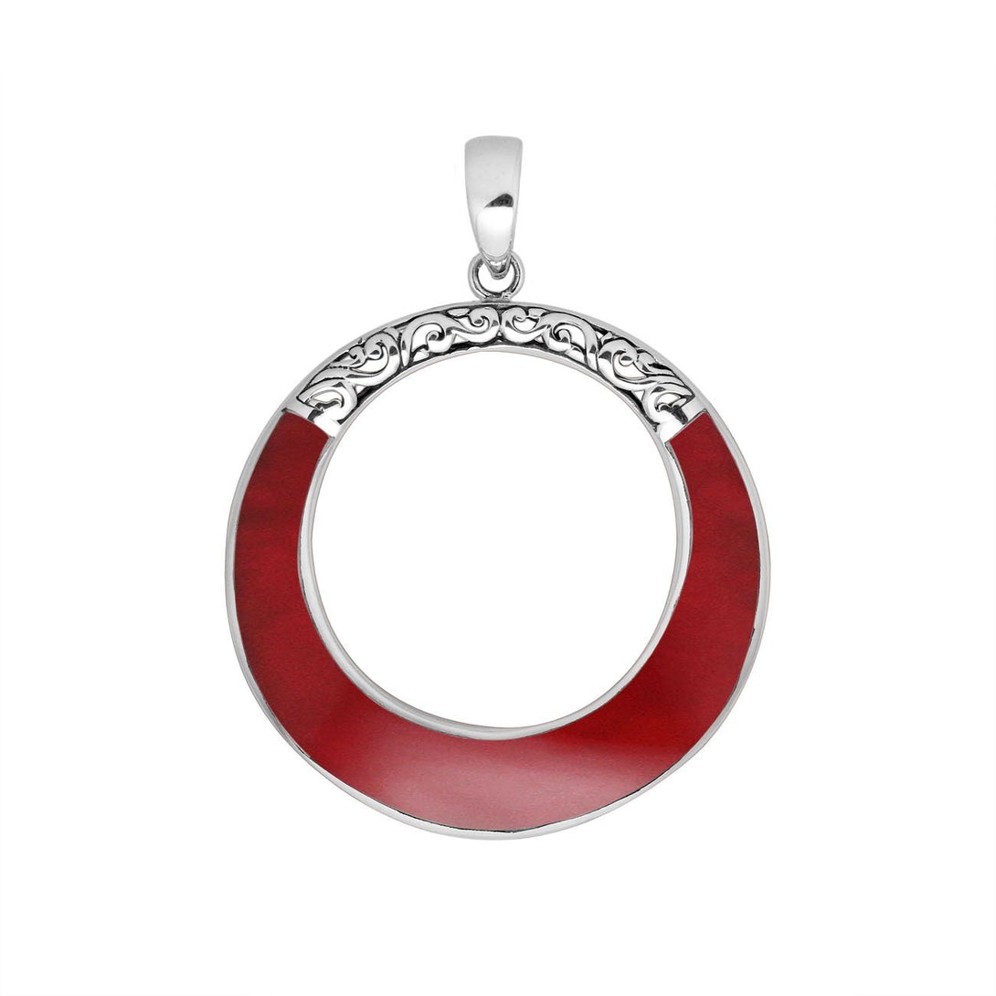 AP-1117-CR Sterling Silver Round Shape Pendant With Coral Jewelry Bali Designs Inc 